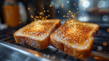 Toasted Perfection Macro Close-Up of Stainless Steel Toaster with Golden Toast Popping Up