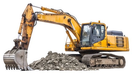 Excavator digging dirt isolated on white background.