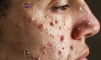 Fototapeta premium English Title: Abstract Visualization of Highly Contagious Bacterial Skin Infection: Pustules and Erythema in Vivid Detail. AI-Generated 4K Illustration Depicting Dermatological Condition with Red, T