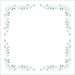 Green vegetal ornamental frame with leaves, decorative border, corners for greeting cards, banners, business cards, invitations, menus. Isolated vector illustration.	
