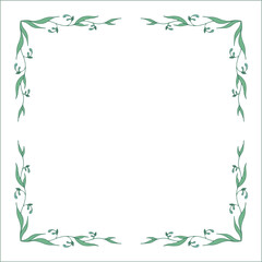 Green vegetal ornamental frame with leaves, decorative border, corners for greeting cards, banners, business cards, invitations, menus. Isolated vector illustration.	
