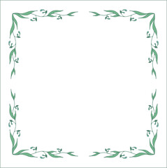 Green vegetal ornamental frame with leaves, decorative border, corners for greeting cards, banners, business cards, invitations, menus. Isolated vector illustration.	
