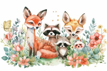 Fototapeta premium watercolor baby forest animal