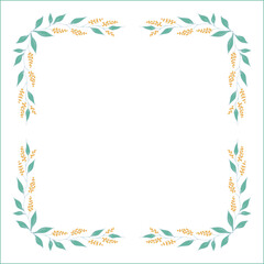 Green floral frame with orange flowers, decorative corners for greeting cards, banners, business cards, invitations, menus. Isolated vector illustration.	