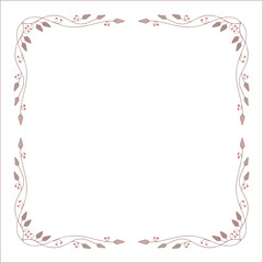 Grey vegetal ornamental frame with leaves, decorative border, corners for greeting cards, banners, business cards, invitations, menus. Isolated vector illustration.	
