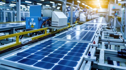Fototapeta premium Silicon photovoltaic production line with automated manufacturing processes.