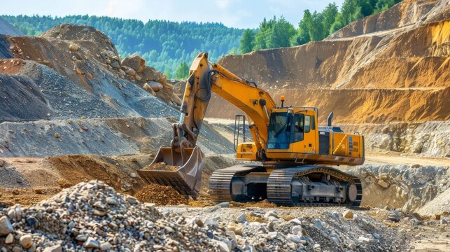 Excavator Working in Quarry.