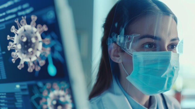 Innovative Virus Protection Concept: Cutting-edge Digital Shield Safeguarding Human Health. Advanced Immune Defense Visualization Against Microscopic Threats. Futuristic Medical Technology for Persona