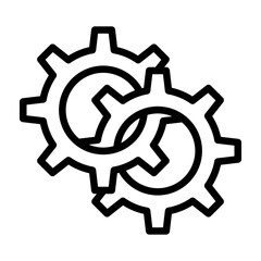 Two Gears Interlocking Vector Line Icon Design