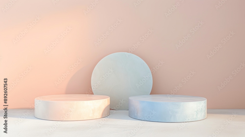 Poster the three round pedestals are made of concrete and are placed on a white surface