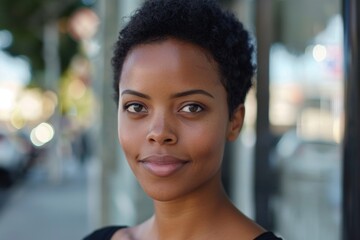 Obraz premium Beautiful african american young woman with short black hair