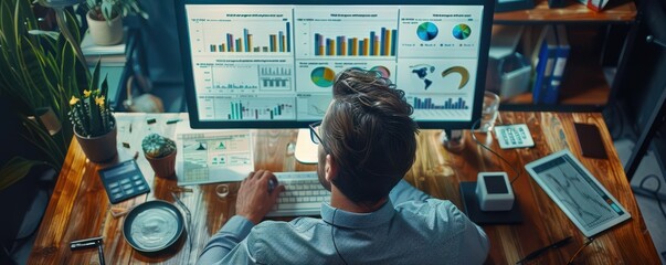 Person analyzing data on a computer screen.