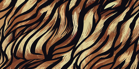 Tiger Skin Pattern Vector Illustration Exotic Texture. Animal Striped Skin Fur Pattern Texture Background