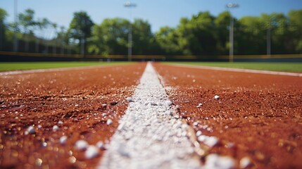 Baseball on the Infield Chalk Line. 