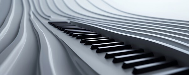 Abstract 3D piano keys creating a ripple effect, 3D background  music, rhythmic design