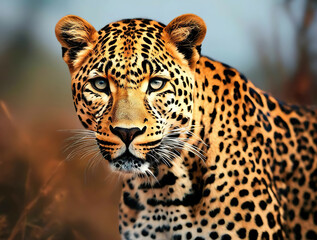 Obraz premium leopard in the wild. looks at the camera.