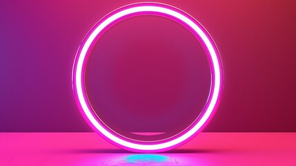 Fototapeta premium Round circle picture frame with two tone neon color shade motion graphic on pink background