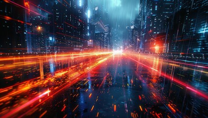 Obraz premium Cityscape at Night with Light Trails