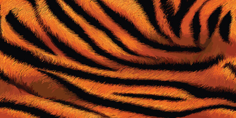 Tiger Skin Pattern Vector Illustration Exotic Texture. Animal Striped Skin Fur Pattern Texture Background