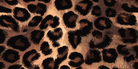 Leopard Skin Texture Pattern Vector. Seamless Animal Wildlife Skin Pattern. Leopard Fur Camouflage Background.