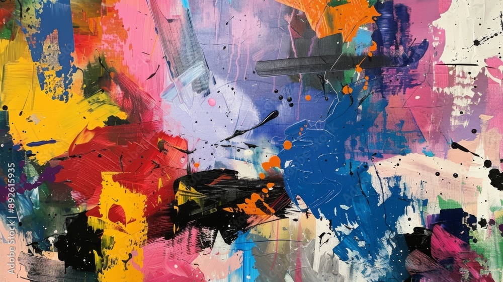 Aufkleber abstract painting with bold brushstrokes and splashes of color on canvas