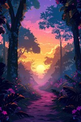 Fototapeta premium Sunset Through a Tropical Forest Path
