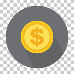 Dollar paper money icon, symbol on color background. Vector isolated design