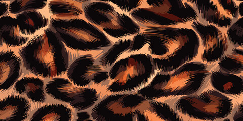 Leopard Skin Texture Pattern Vector. Seamless Animal Wildlife Skin Pattern. Leopard Fur Camouflage Background.