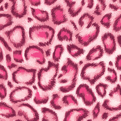 Pink Leopard Skin Texture Pattern Vector. Seamless Animal Wildlife Skin Pattern. Leopard Fur Camouflage Background.