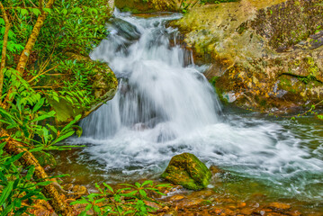 Rocky Fork Creek cascades in Rocky Fork State Park, Tennessee.