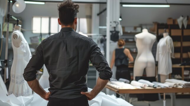 A fashion designer overseeing the production of garments