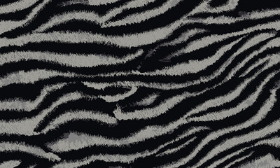 Elegant Black Tiger Skin Pattern Vector Illustration With Seamless Design. Animal Striped Skin Fur Pattern Texture Background
