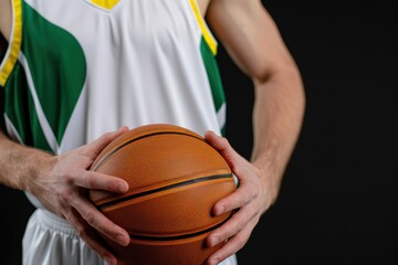 Basketball Player Holding Ball in Uniform