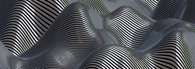 Three-Dimensional Wave-Like Optical Illusion with Black and White Lines
