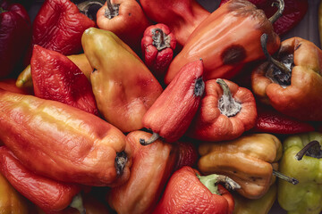 Rotting vegetables and food - Bulgarian sweet pepper background, which began to rot and...
