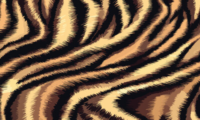Tiger Skin Pattern Vector Illustration With Exotic Texture. Animal Striped Skin Fur Pattern Texture Background