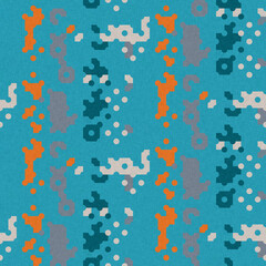 Simple glitch geometric seamless abstract pattern with playful woven summer color. Bright whimsical gender neutral bold irregular shape textile Cotton effect background. 