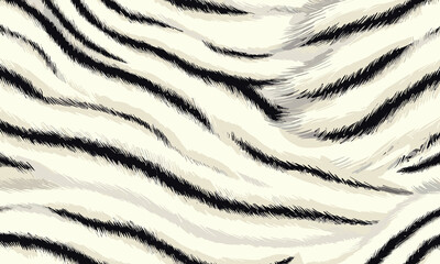 Detailed White Tiger Skin Pattern Vector Illustration With Wild Texture. Animal Striped Skin Fur Pattern Texture Background