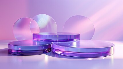 Iridescent Purple Modern Podium with Chromatic Aberration Effect for Displaying Cosmetics.