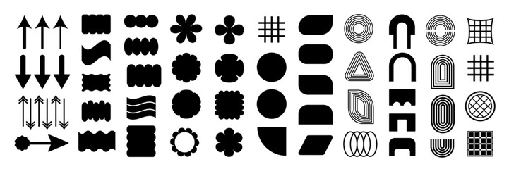 Brutalism colorful Y2K shapes. Brutal figure. Brutalist modern contemporary figure. Abstract geometric shapes and icons. Swiss design aesthetic.