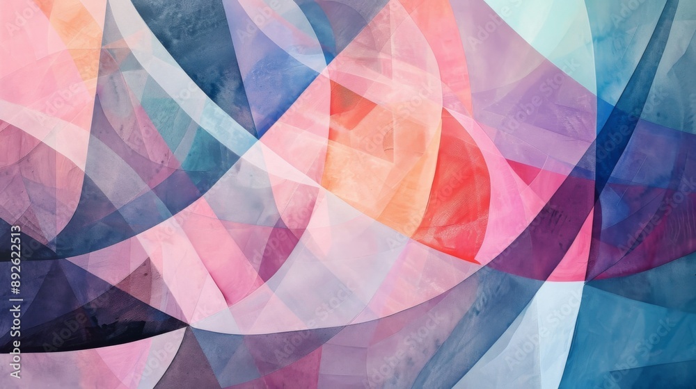 Aufkleber Geometric shapes in pastel hues overlapping to form an intricate abstract pattern