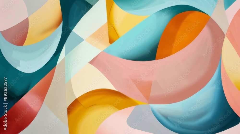 Aufkleber geometric shapes in pastel hues overlapping to form an intricate abstract pattern