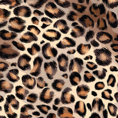 Leopard Skin Texture Pattern Vector. Seamless Animal Wildlife Skin Pattern. Leopard Fur Camouflage Background.