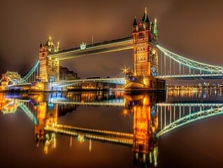 Obraz premium Tower Bridge at Night with Reflections