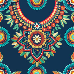 Geometric Ethnic oriental pattern traditional .Floral necklace embroidery design for fashion women.background,wallpaper,clothing and wrapping