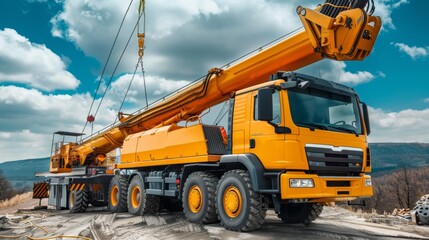 Fototapeta premium Yellow Crane Truck on Construction Site.
