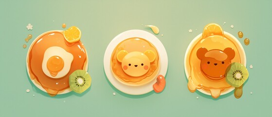 Fototapeta premium Fun Pancake Art Creations Cartoon Characters in Colorful Flapjacks Delight Kids