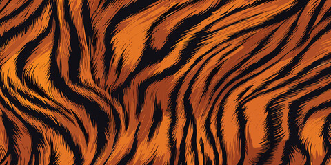 Dynamic Tiger Skin Pattern Vector Illustration Wild Texture. Animal Striped Skin Fur Pattern Texture Background