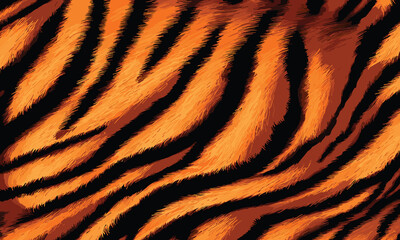 Fashionable Tiger Skin Pattern Vector Illustration Seamless Design. Animal Striped Skin Fur Pattern Texture Background