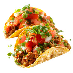 Delicious Tacos with Meat, Tomato, and Cilantro Isolated Without Background.